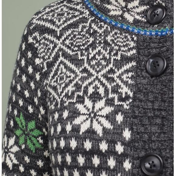 Anthropologie Rosie Neira Wool Blend Chunky Knit Nordic Long Cardigan Sweater - Picture 4 of 15